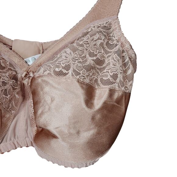 Glamorise Bra sz 42 I Wirefree Comfort Straps‎ Beige Tan Full Women Floral Lace - Picture 5 of 8